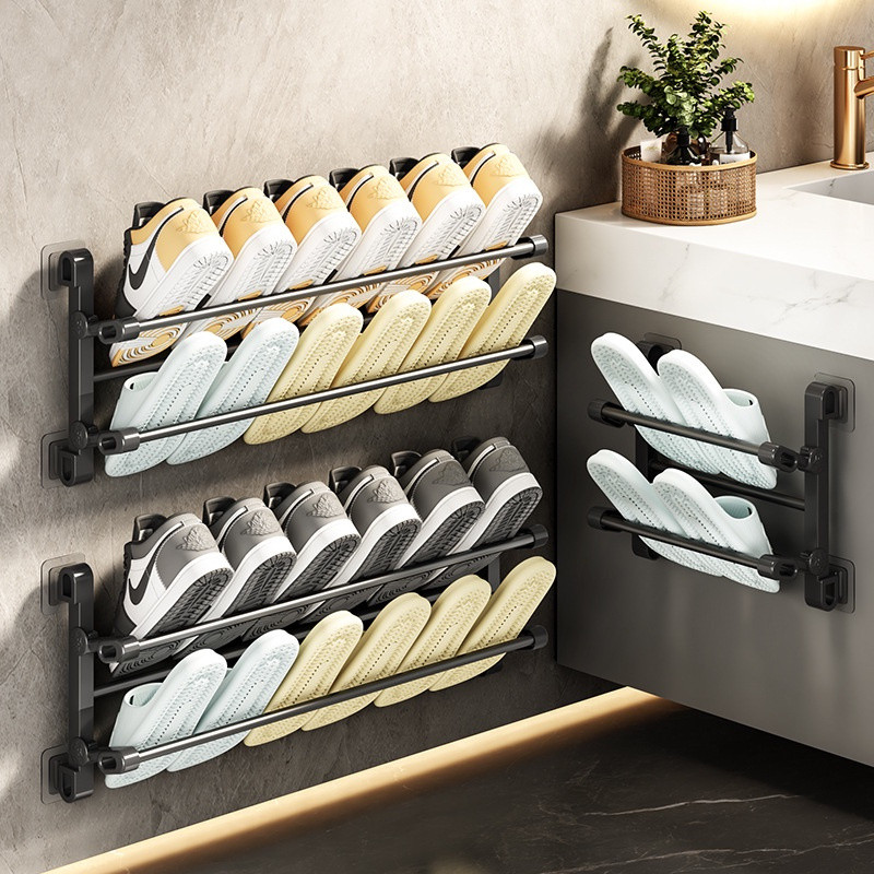 in Stock# Slipper Rack Punch-Free Wall-Mounted Shoe Rack behind Doors Bathroom Toilet Multi-Function