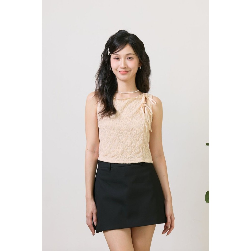 Liliane Lace Ribbon Top Cream