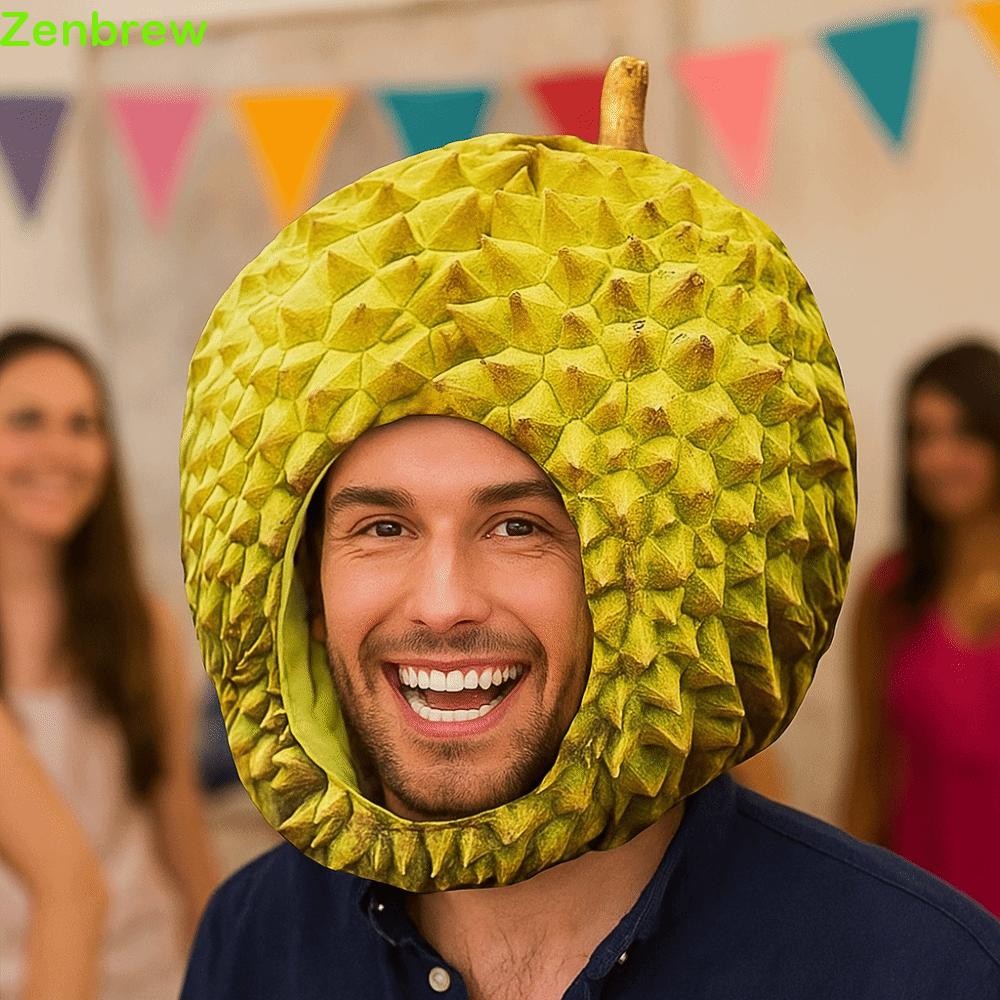 ZENBREW​ หมวกทุเรียนจําลอง, หมวกทุเรียนนุ่มตลก, หมวกตุ๊กตาผ้ากํามะหยี่การ์ตูนที่สะดวกสบายที่ไม่ซ้ํากัน การถ่ายภาพ