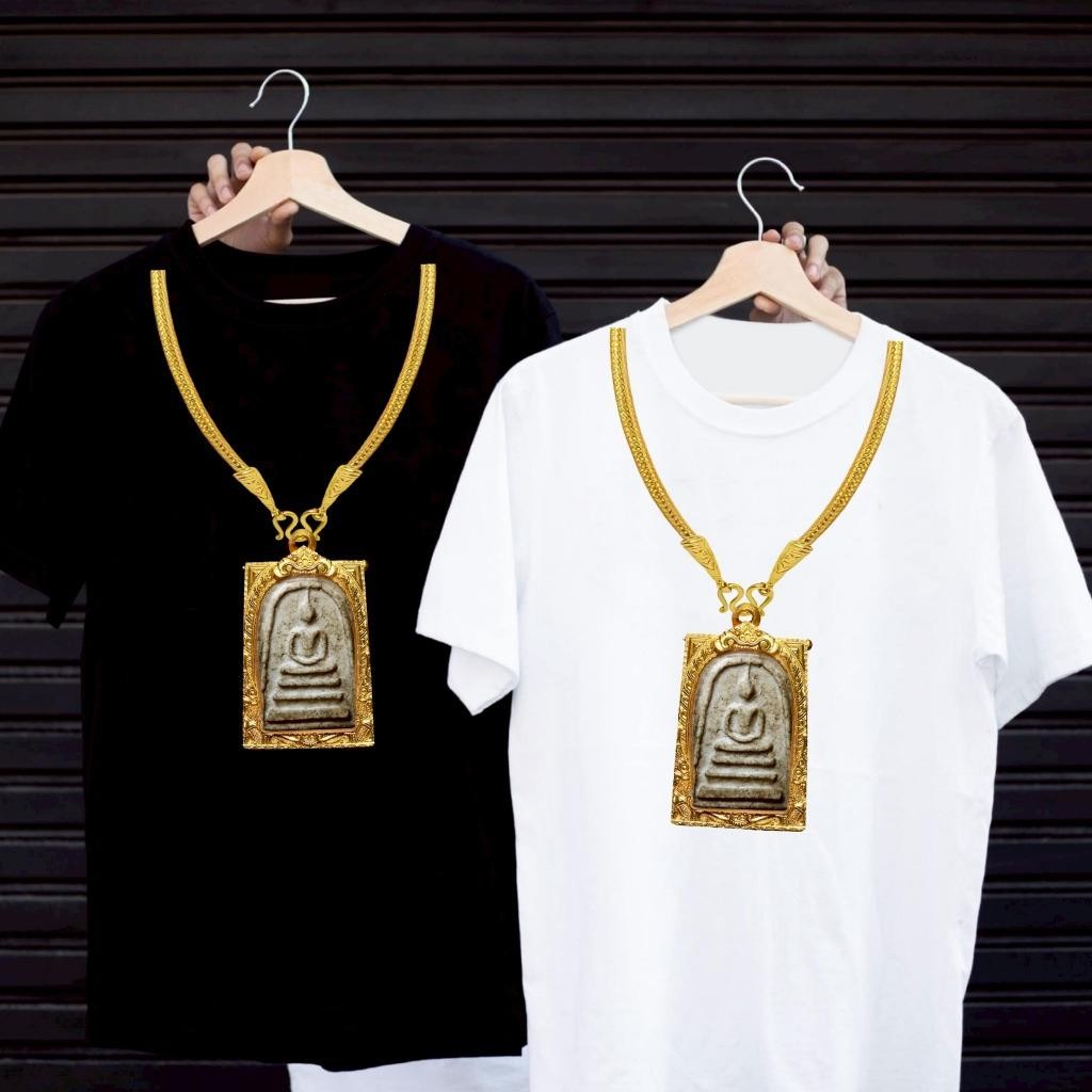 (จัดส่งตลอด 24 ชั่วโมง)เสื้อยืด Oversize เสื้อยืดลายสร้อยพระสมเด็จ แฟชั่นฮิตแนวไทยๆ ผ้าฝ้าย 100%