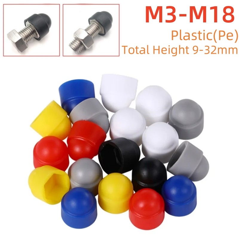 หกเหลี่ยมพลาสติก PE ครอบคลุม M3M4M5M6M8M10M12M14M16M18 โดมป้องกันหมวกสัมผัส Hex สกรูป้องกันสลักเกลียวหกสี