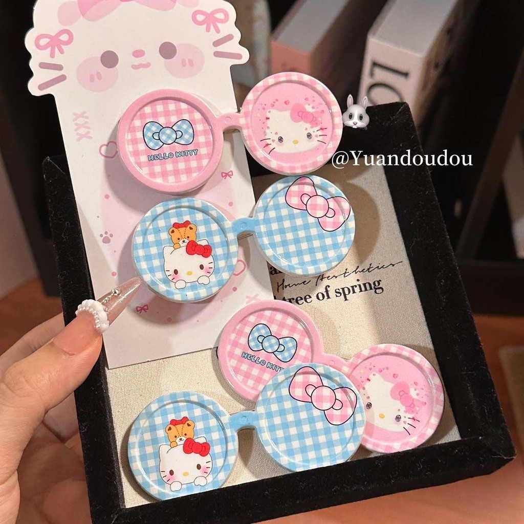 PA1326 กิ๊บติดผมฤดูร้อนน่ารักสีชมพูลายสก๊อต ลายการ์ตูน แว่นตาสาวน่ารัก
