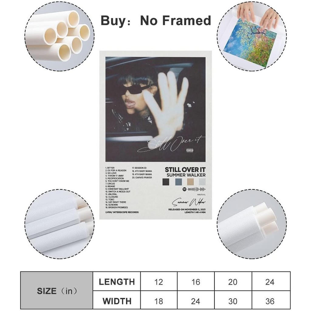 Summer Walker - Still Over It อัลบั้มปกโปสเตอร์ผ้าใบสําหรับห้องความงามของขวัญ Unframe:12x18 นิ้ว(30x