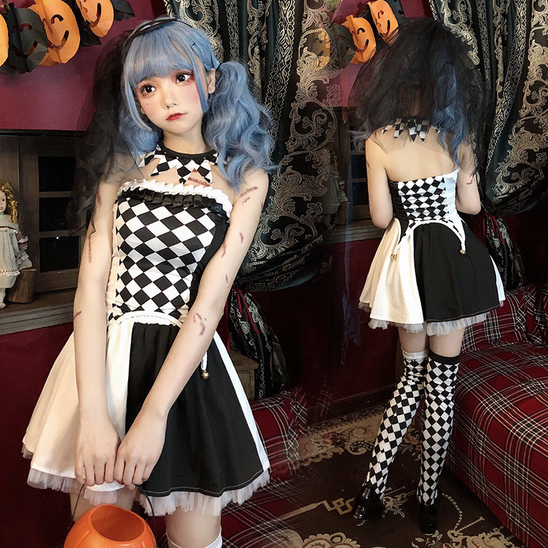 คอสเพลย์ฮาโลวีนคอสเพลย์ Circus Clown Vampire Dress Ghost Bride Dress Adult Dress Up