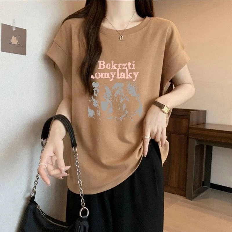 เสื้อเชิ้ตทรงหลวมลำลองแขนกุดสไตล์เกาหลี เสื้อผ้าแฟชั่นไซส์ใหญ่สำหรับสาวอวบ เสื้อยืดผู้หญิงสวยๆ สุดฮิต ลายสกรีนพิมพ์ thumbnail 7
