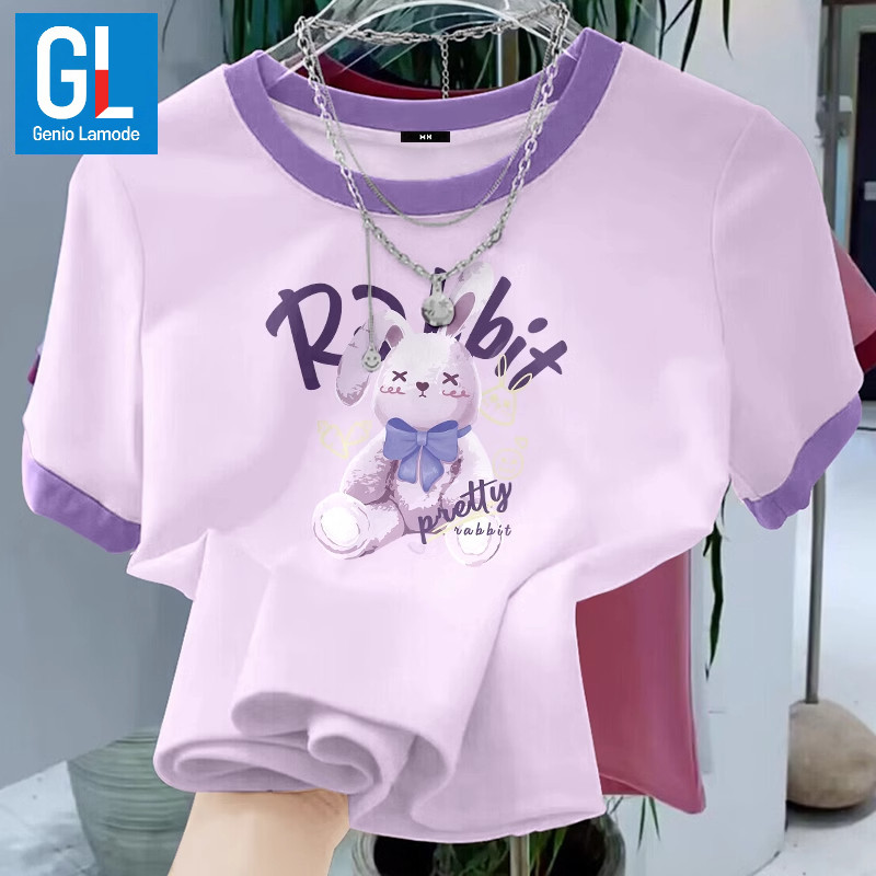 [‍🔥จัดส่งจากกรุงเทพฯ🔥]  เสื้อยืดผ้าฝ้ายแขนสั้นคุณภาพสูง / เสื้อยืดดีไซน์ตัดกันสีอเมริกัน / ทนทานและปราศจากริ้วรอย / สาวอ้วนก็สามารถสวมใส่ได้