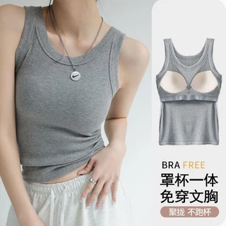 YY112 เสื้อกล้ามมีบราในตัว เสื้อกล้ามลำลอง เบสิก สีพื้นเปิดไหล่ สำหรับสตรี หยืดหยุ่นนุ่มและใส่สบาย ราคาถูกสุดฮิต
