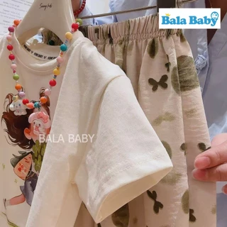 ชุดเซ็ตเด็กผู้หญิง เสื้อยืดคอกลม กางเกงขายาว ขาจั๊ม ชุดแฟชั่นลูกสาว Size90-120cm DXT77