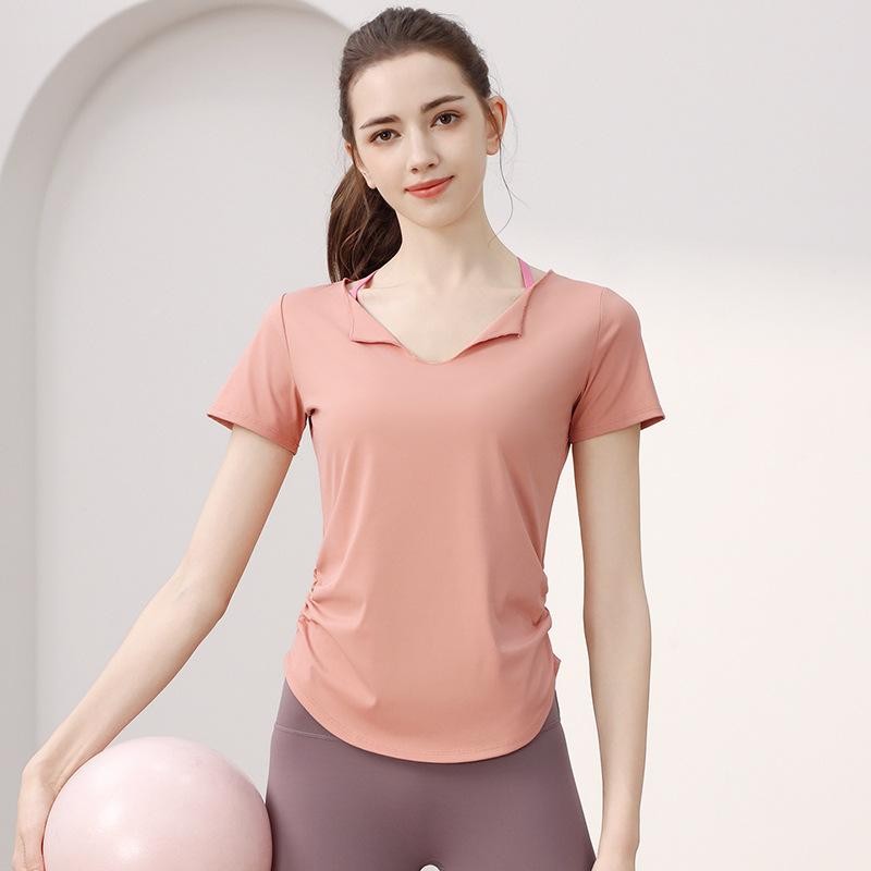 เสื้อยืดออกกำลังกายผู้หญิง ปลอกคอมีสไตล์ ไร้รอยต่อ รูปที่ 6