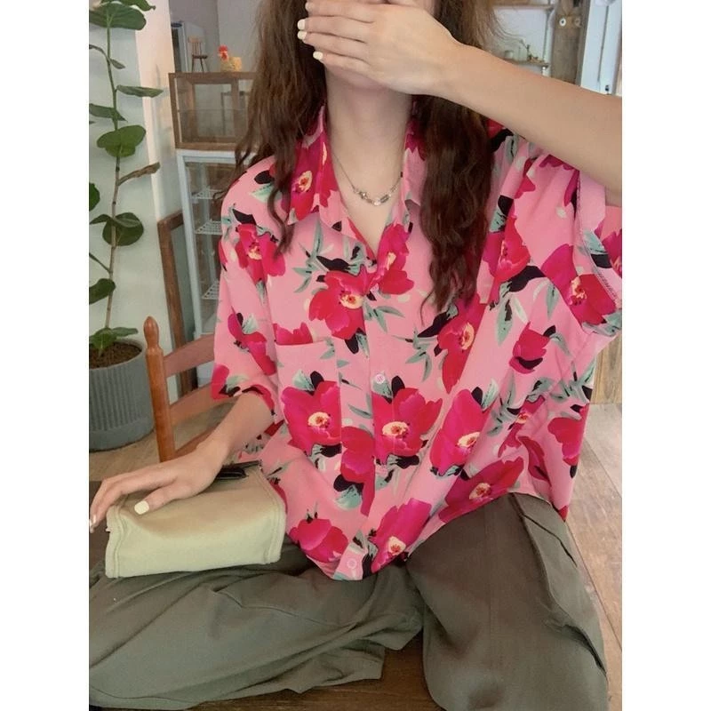 เสื้อลายดอกแขนสั้น สไตล์วินเทจ W369 thumbnail 9
