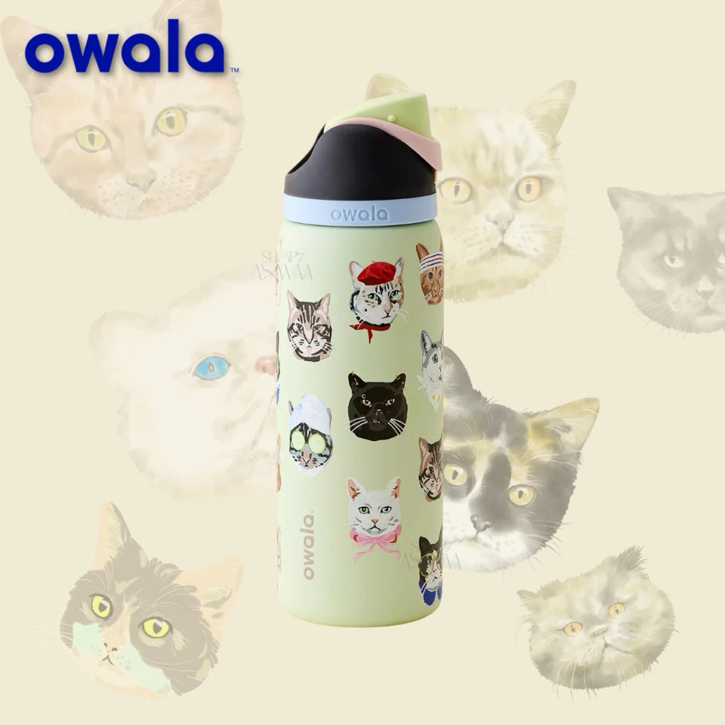 Breeze Cup.Owala FreeSip Cat Collage 32oz Urban Outfitters Limited Edition Tumbler Stainless Steel Vacuum Cup with Straw Double Wall Insulated Thermos Cat Collage HTHP