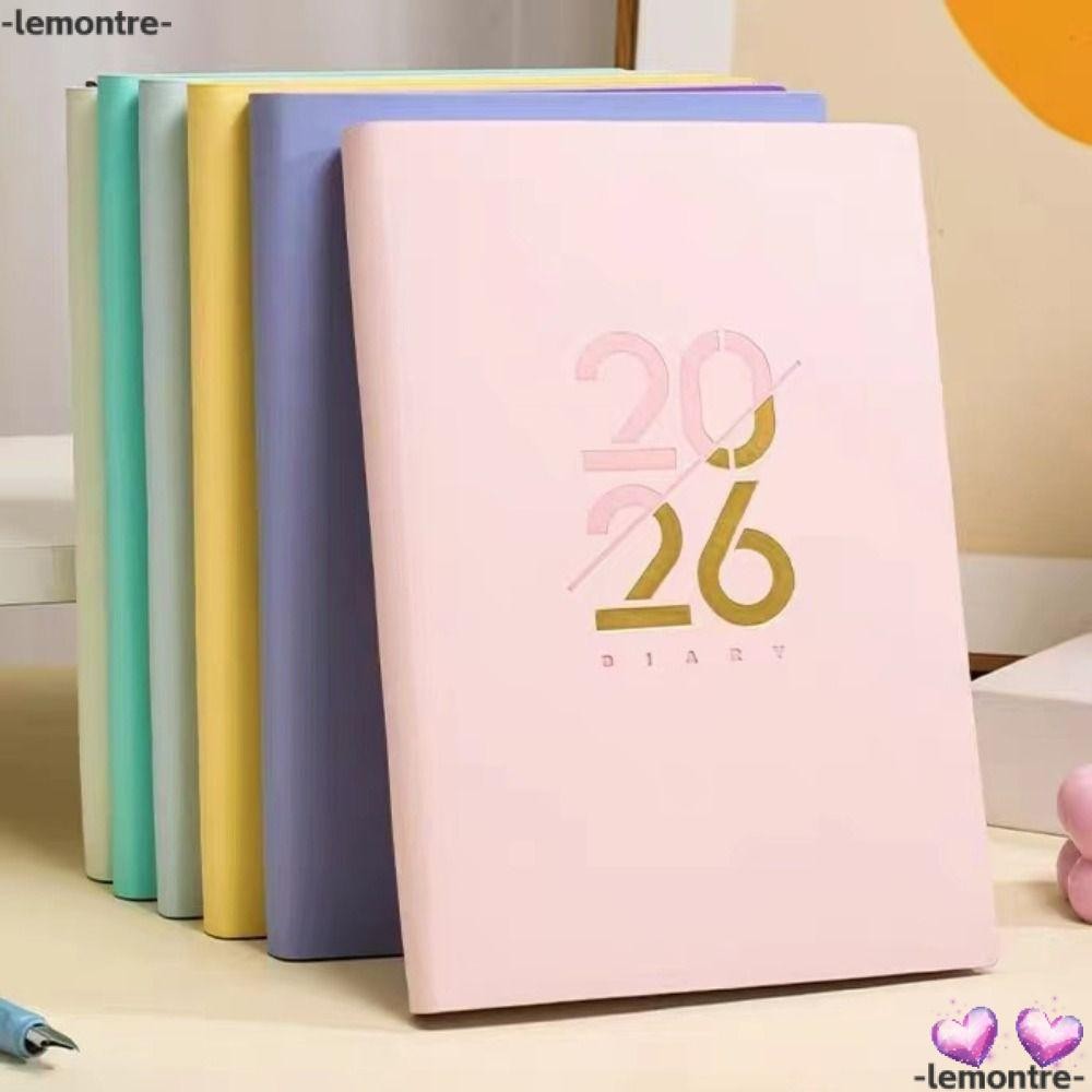 LEMONTRE 2026 Schedule Book, To Do List A5 Agenda Book, Portable Planner Reminder Textured PU Daily Planner อุปกรณ์สํานักงาน