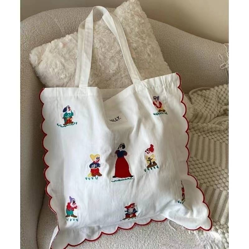Snowyprincess and Dwarf Shoulder Canvas Bag Small Fresh Large Capacity Bag Women's All-Match Japanes