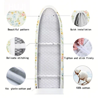 HUJI ผ้ารองรีดสะท้อนความร้อน ผ้ารองรีดฟองน้ํา 105x49ซม. 132x49ซม.ผ้ารองเตารี ผ้ารองโต๊ะเตารีด ผ้ารอง ทนอุณหภูมิสูง พื้นผิวเคลือบสารสะท้อนความร้อน พร้อมหัวเข็มขัดปรับได้