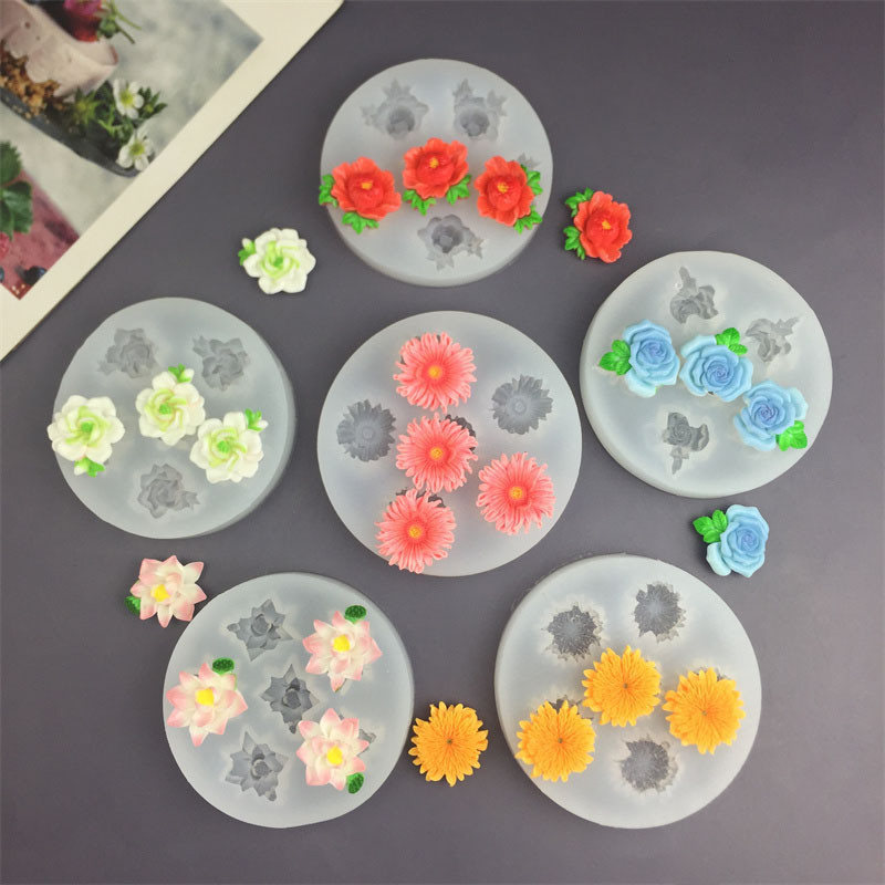 Daisy Rose Lotus Chrysanthemum Rose Peony Camellia แม่พิมพ์ซิลิโคนช็อกโกแลต Fondant เค้กตกแต่งแม่พิมพ์
