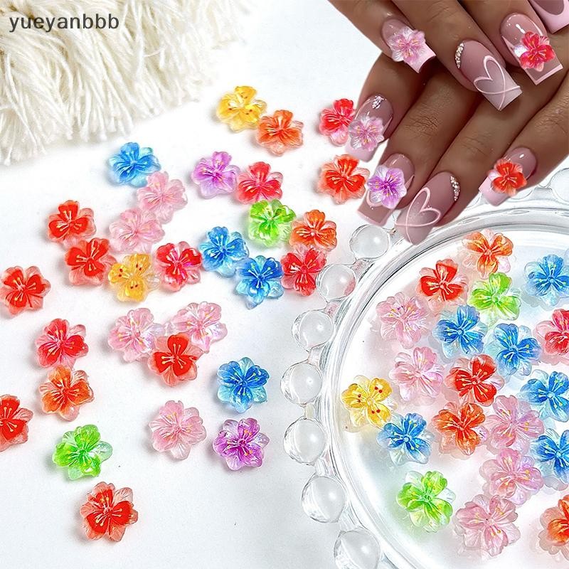 Uyueyanbbb 50 ชิ้น NintendoD ดอกไม้สําหรับเล็บ Charms Ice โปร่งแสง Gradient Blossom Nails Art ดอกไม้