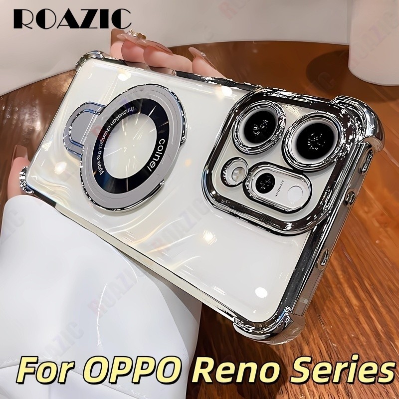 ปลอกสําหรับ OPPO Reno 14F 13F 12F Reno 14 13 12 4G 5G แหวนยึดชุบเคสโทรศัพท์แม่เหล็กกล้องป้องกัน Kickstand กันกระแทกซิลิโคนอ่อนนุ่ม TPU ฝาครอบ SZG07