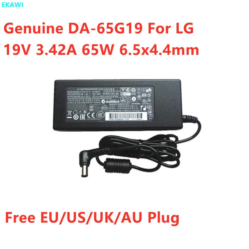 ของแท้ DA-65G19 19V 3.42A 65W 6.5x4.4 มม.DA-65F19 อะแดปเตอร์ AC สําหรับ LG R400 R410 S530 34UM67 M22