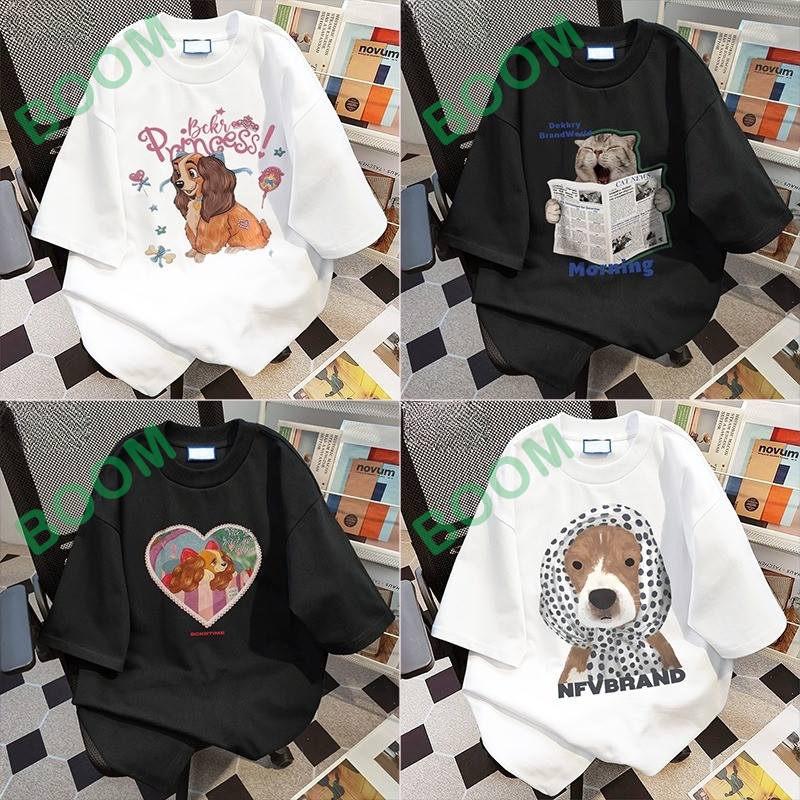 BOOM เสื้อยืดแขนสั้นลายแฟชั่น💕 โอเวอร์ไซซ์ ลายการ์ตูนน่ารักๆ ระบายอากาศ ใส่สบาย ฤดูร้อน ผ้าฝ้าย YG0
