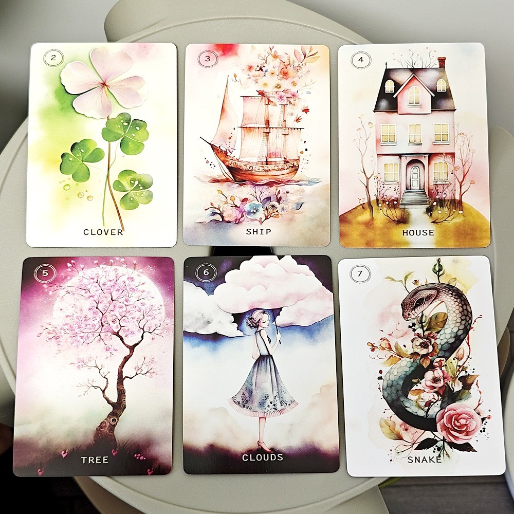 การ์ด Sweet Blossom Lenormand 9.2*6.1 ซม. 38 ชิ้นพร้อมไฟและความนุ่มนวลของสี