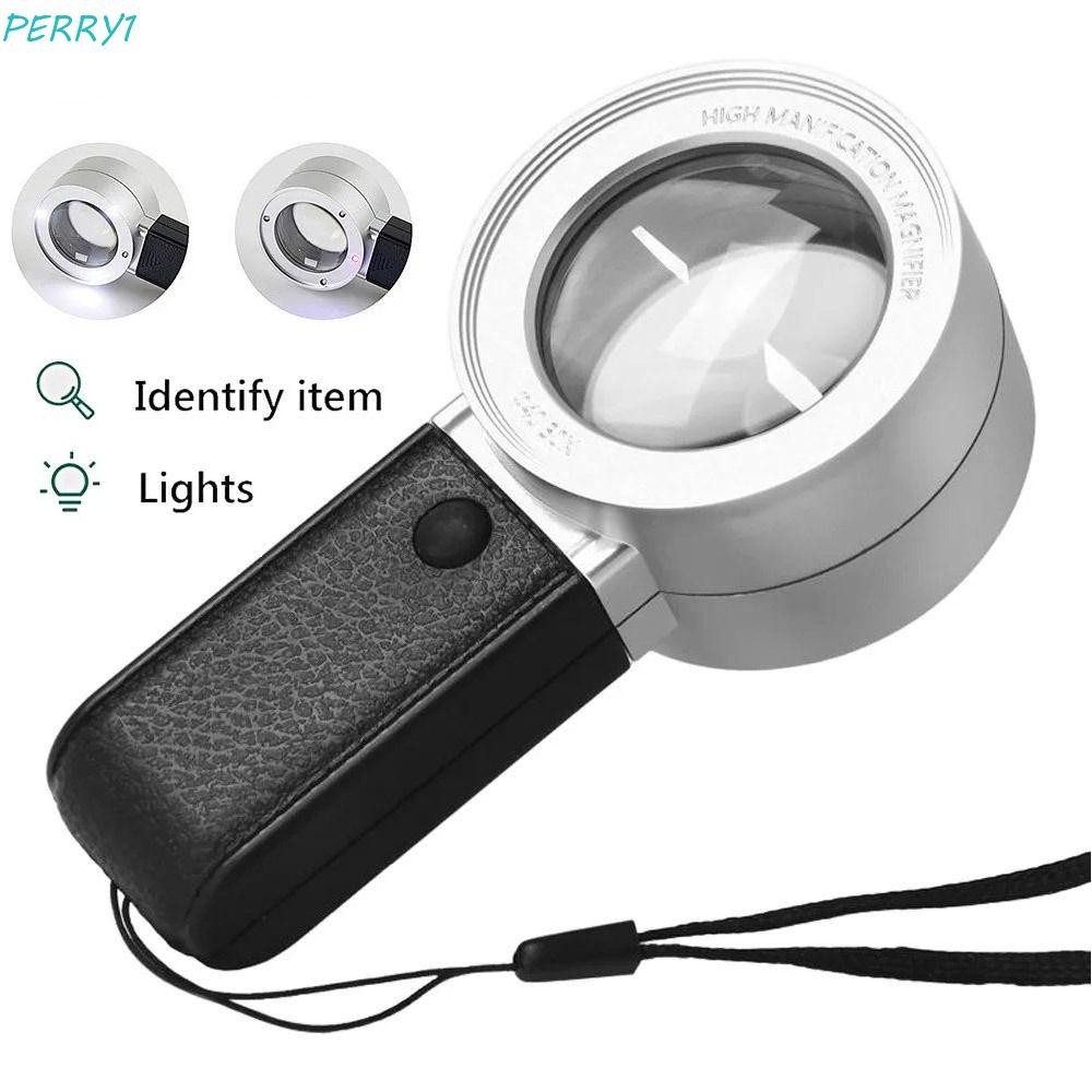 PERRY 30X แว่นขยาย, แว่นตา Double Llayer แว่นขยายมือถือ, แบบพกพา 4 ไฟ LED HD เลนส์ Loupe แว่นขยายอ่านหนังสือเครื่องประดับ Loupe แก้ว
