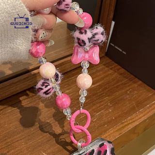 สายคล้องโทรศัพท์มือถือ Anti Loss สายคล้องโทรศัพท์มือถือข้อมือ Ccd เคสโทรศัพท์ลายเสือดาวผีเสื้อพร้อมจี้ลูกปัดรูปกล้อง