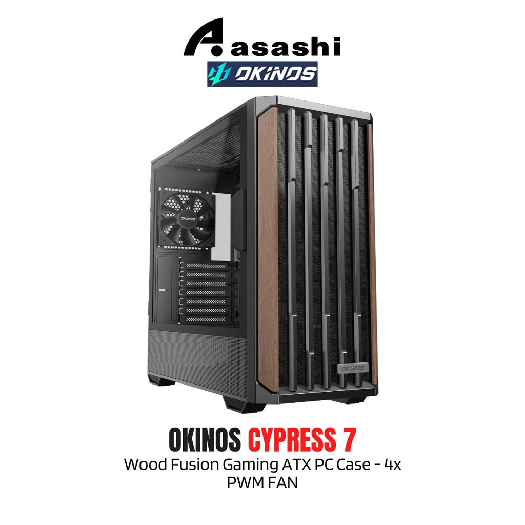 OKINOS Cypress 7 Wood Fusion Gaming ATX PC Case PC Casing - 4x PWM FAN