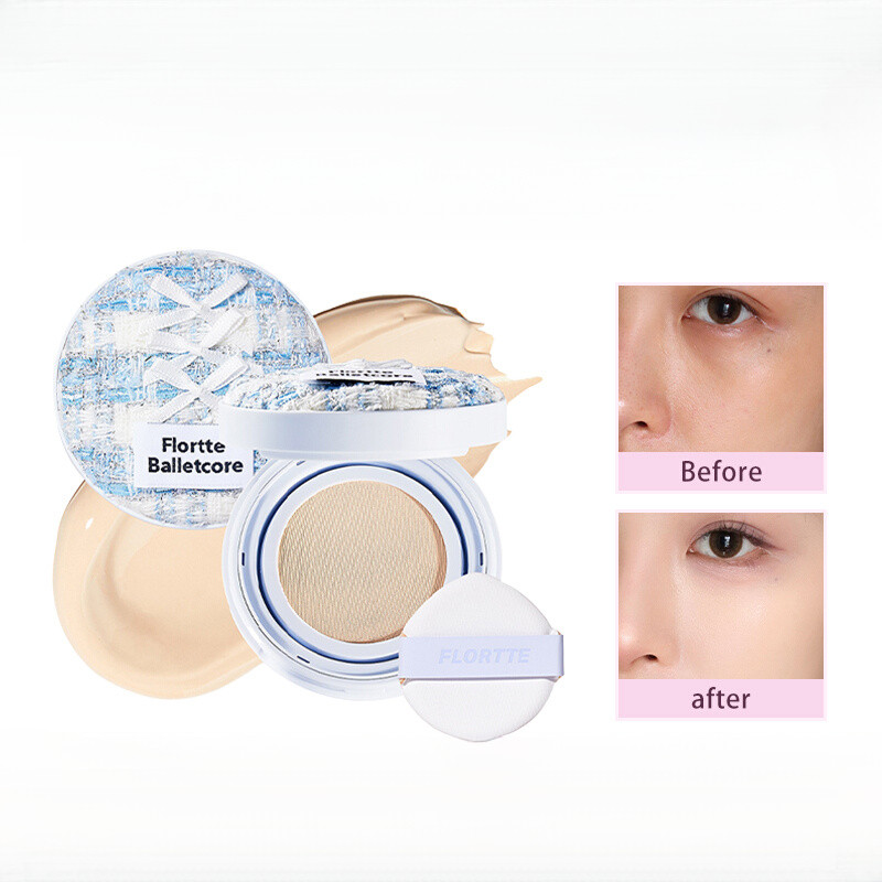 FLORTTE Air Cushion Cream Liquid Foundation คอนซีลเลอร์ Long-Lasting แต่งหน้าบัลเล่ต์ Gauze ทําความส