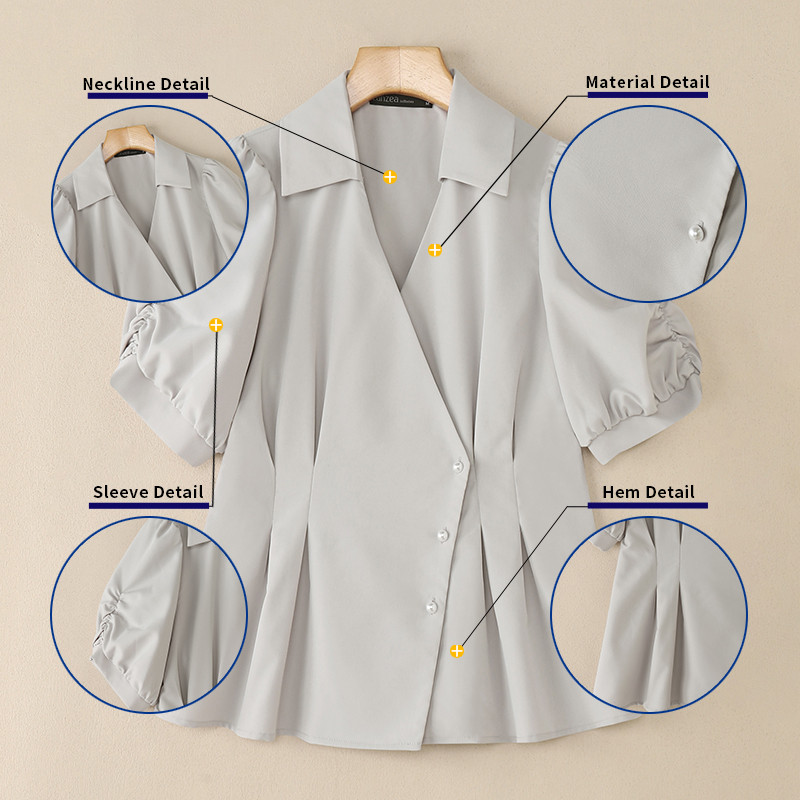 ZANZEA เสื้อเชิ้ตแขนสั้นสไตล์เกาหลี สำหรับผู้หญิง แบบคอวีติดกระดุม - รูปที่ 5