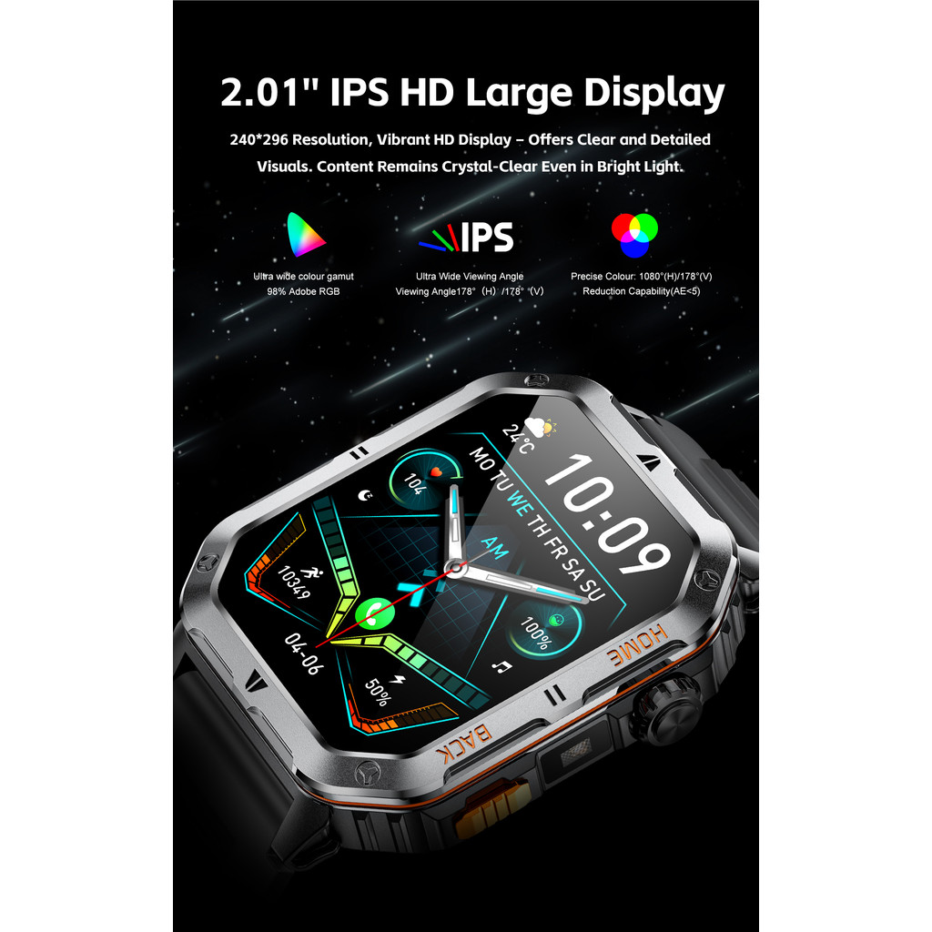 2025 ใหม่กลางแจ้งสมาร์ทนาฬิกาผู้ชายผู้หญิง1000มิลลิแอมป์ชั่วโมงแบตเตอรี่สแตนด์บายนานพิเศษ3ATMกันน้ําบลูทูธโทร2.01จอแสดงผล สบายใจกีฬาออกกําลังกายส - รูปที่ 2