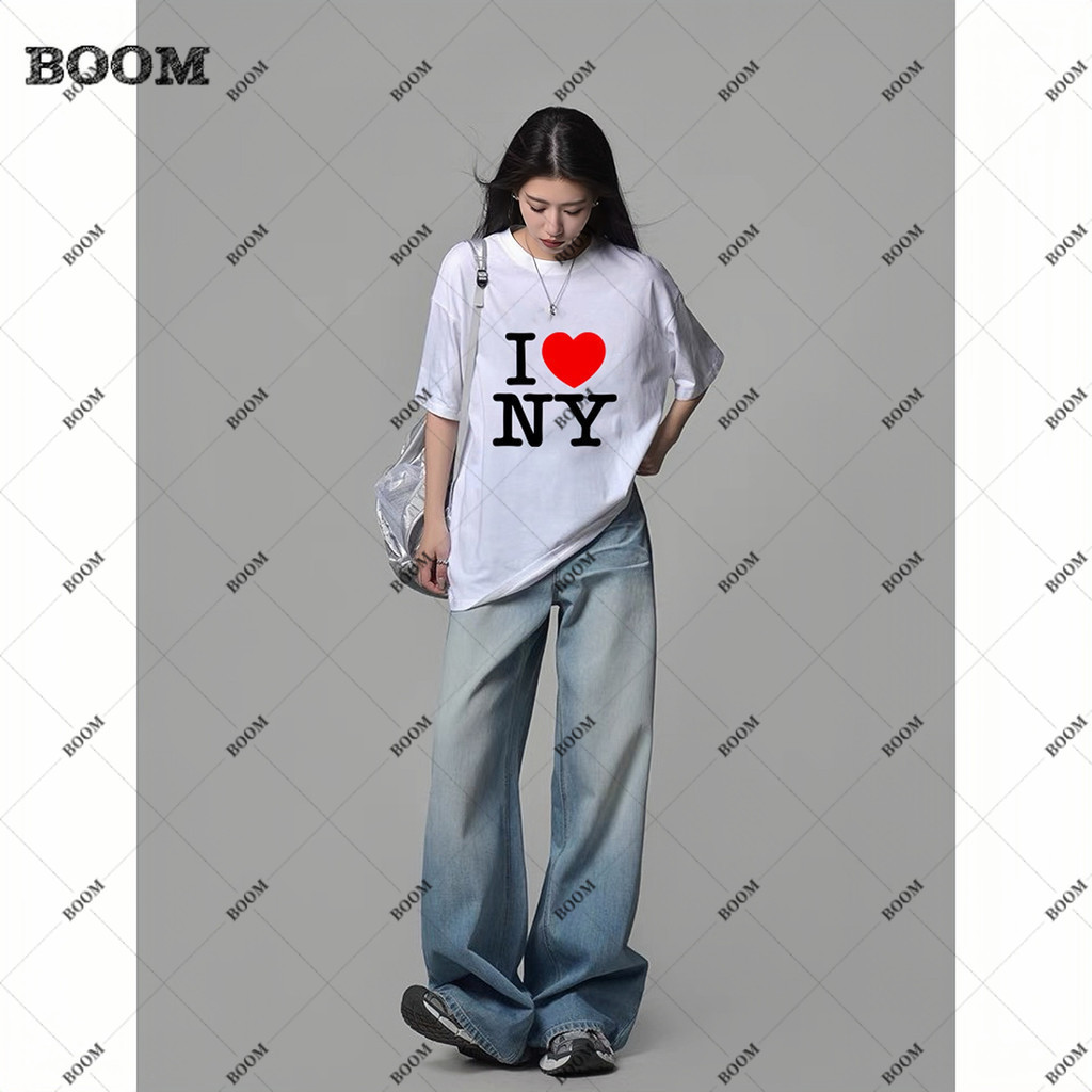 (จัดส่งภายใน 24 ชั่วโมง)BOOM Shopee เสื้อสกรีนลาย I LOVE NY ❤️เทรนด์ยอดฮิต เสือยืด เสื้อยืด oversize