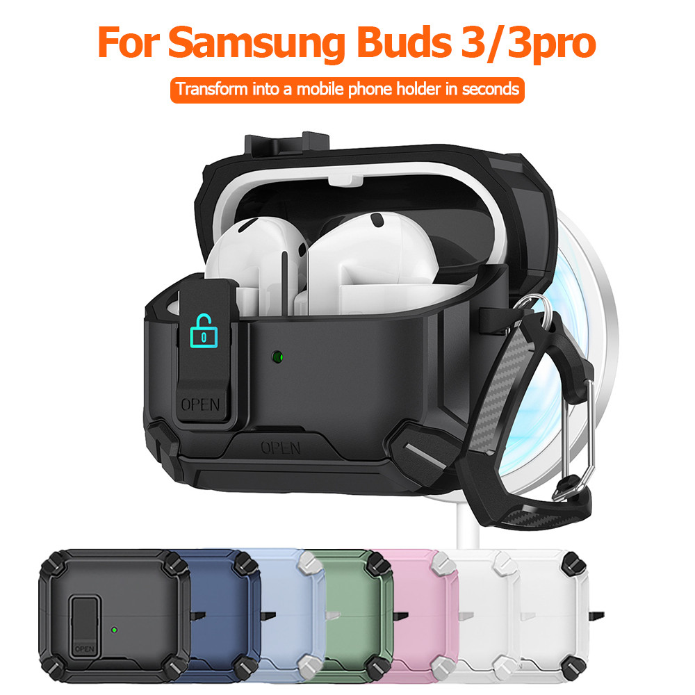 เคสหูฟังสำหรับ For Samsung Buds 3 Pro Buds3 Pro W พร้อมตัวล็อคนิรภัย เคสกันกระแทกแบบป๊อปอัพ แม่เหล็ก กันกระแทก เคสแข็ง