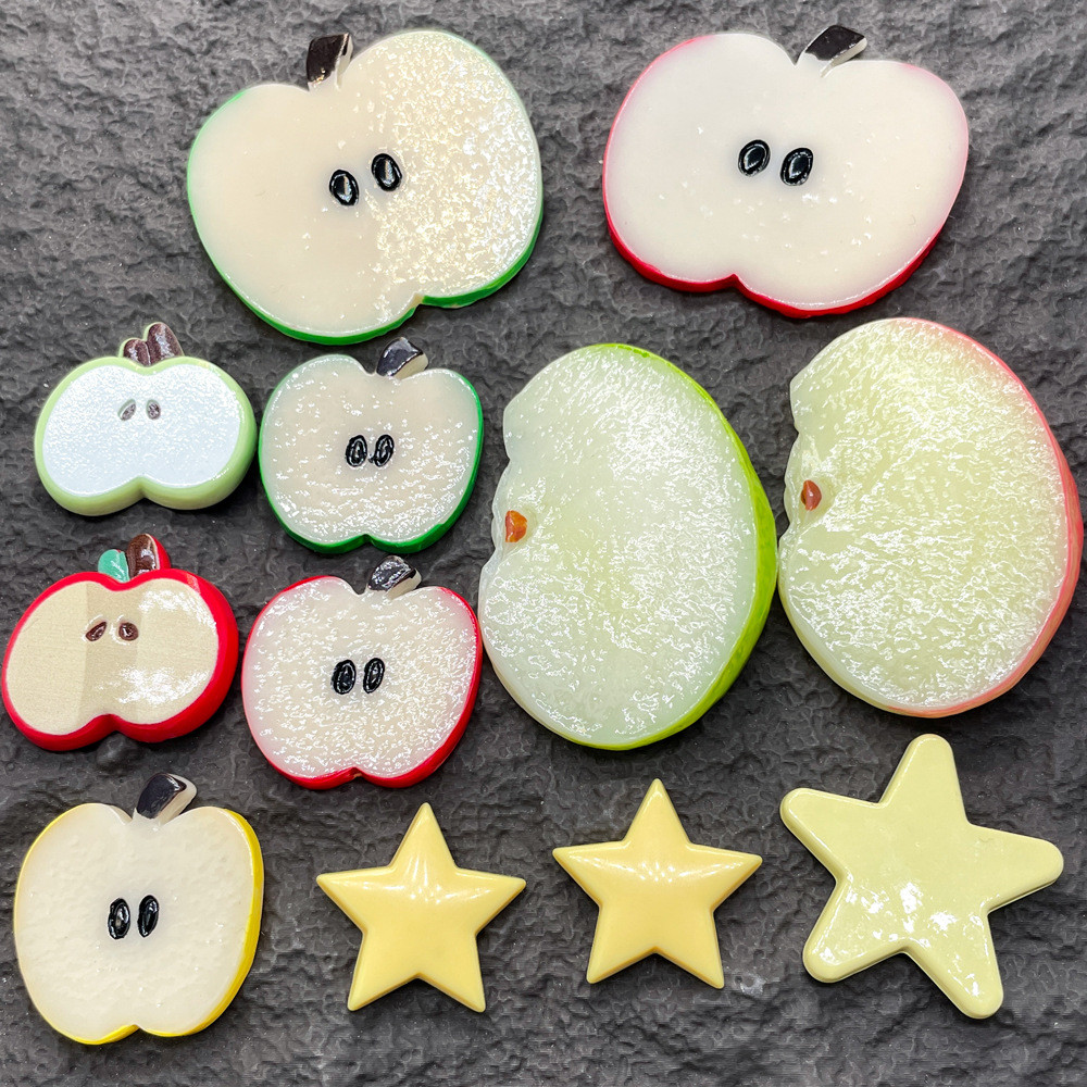 10 ชิ้น/แพ็ค Apple Slice สีเหลือง Star เรซิ่น Embellishments สําหรับเคสโทรศัพท์ DIY หลุมรองเท้าหัวเข็มขัดต่างหูเครื่องประดับอุปกรณ์ตกแต่ง