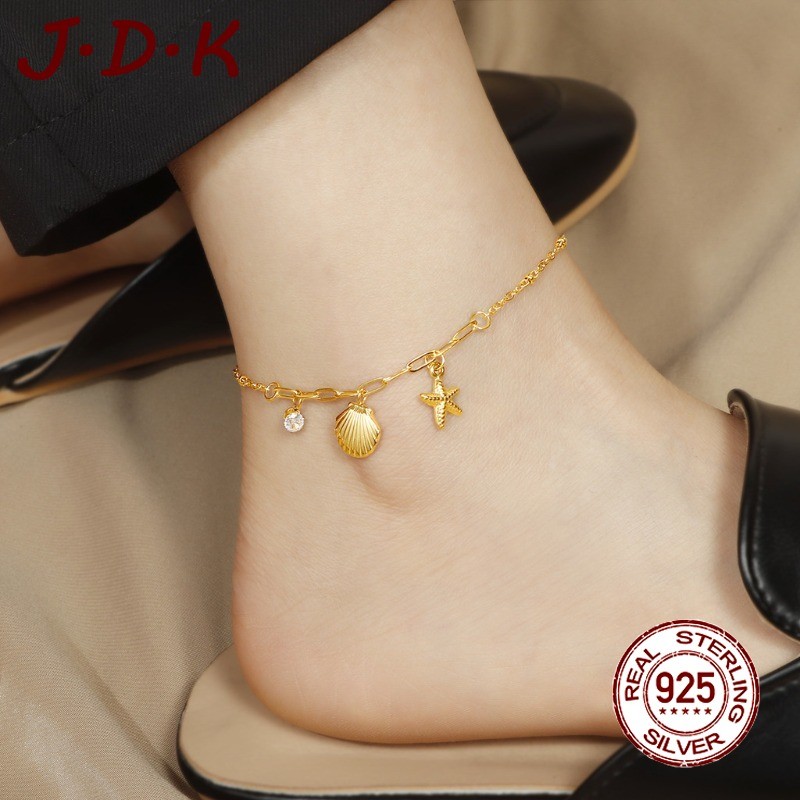 สร้อยข้อเท้าทอง JDK 18K สําหรับผู้หญิงพร้อมจี้เพทาย