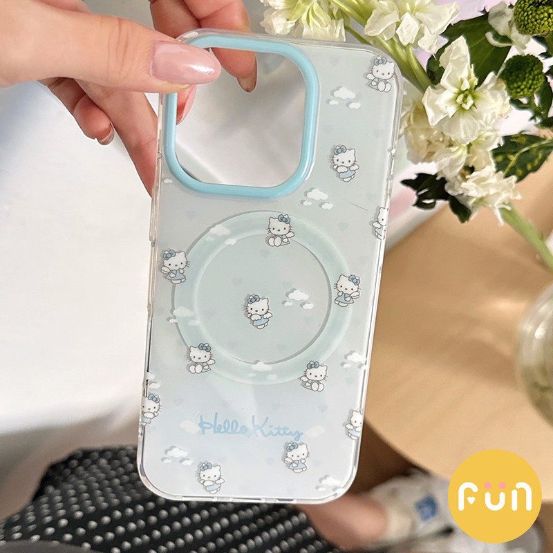 น่ารัก Clouds Hello Kitty ที่วางแม่เหล็กแบบพับได้ขาตั้งโทรศัพท์มือถือสําหรับ iPhone 17 16 15 14 13 Pro Max 17Promax ป้องกันฝุ่น IMD Hard PC ปลอกมือถือ - รูปที่ 4