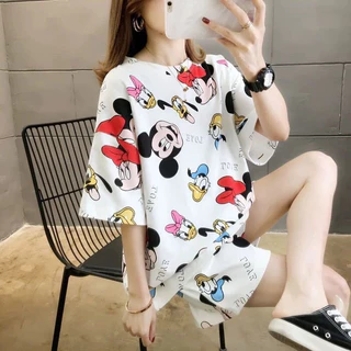 2ชิ้น ชุดนอน เสื้อแขนสั้น+กางเกงขาสั้น ลายการ์ตูน น่ารักๆ สไตล์เกาหลี สําหรับผู้หญิง พร้อมส่งจากไทย