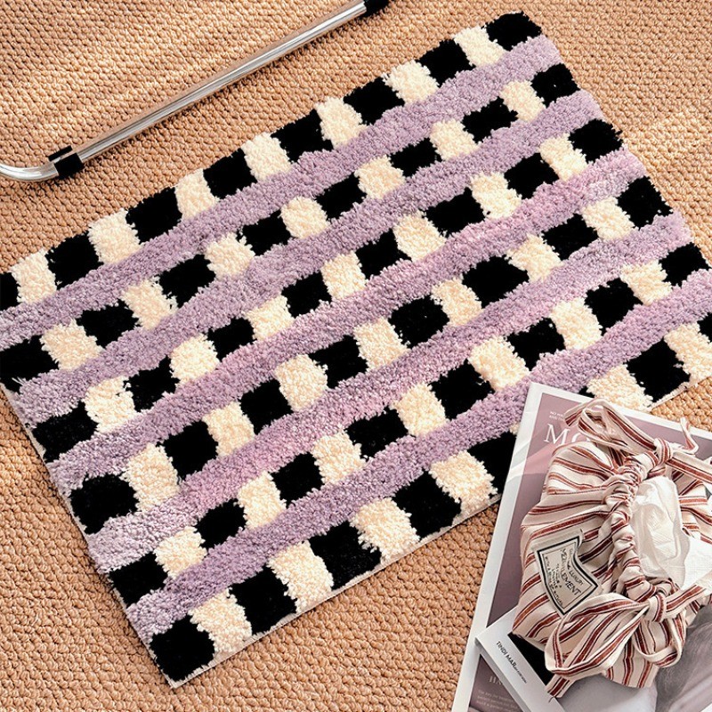 อิน สไตล์กระดานหมากรุกห้องน้ําดูดซับเสื่อปูพื้นห้องน้ําลื่นประตูเสื่อแคชเมียร์ห้องนอนข้างเตียงผ้าห่ม - รูปที่ 6