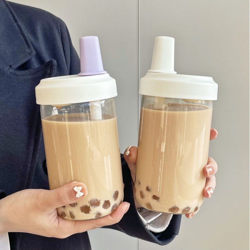 แก้วน้ำ แก้วชาไข่มุก 500 มล. พร้อมหลอดดูดและฝา