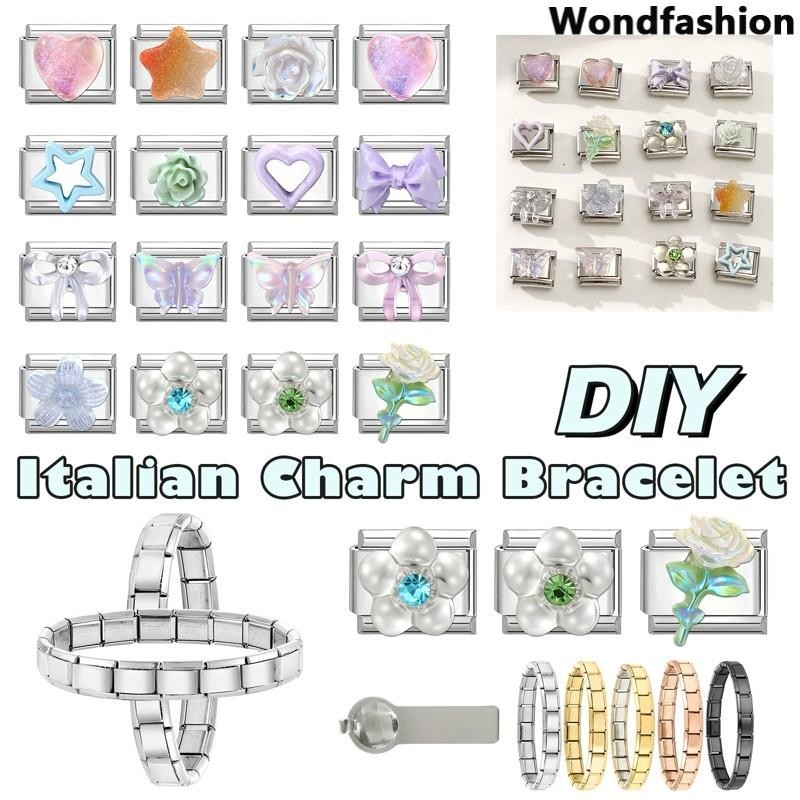สร้อยข้อมือสีม่วงหัวใจโบว์สไตล์อิตาลี กว้าง 9 มิลลิเมตร สร้อยข้อมือสแตนเลส DIY ออกแบบย้อนยุค เพิ่มความโดดเด่น
