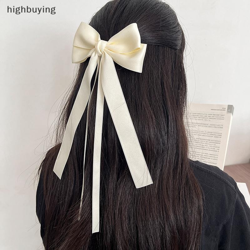 [highbuying] Vintage โบว์ขนาดใหญ่แนวโน้มยาวริบบิ้น Hairpins Barrettes Headwear สําหรับผู้หญิงสาวอุปกรณ์เสริมผมเครื่องประดับงานแต่งงานสต็อกใหม่