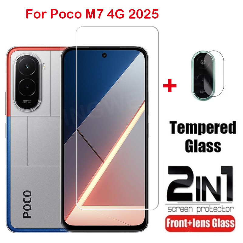 สําหรับ POCO M7 4G POCOM7 Poco M7 Plus M7 Pro 5G 4G 2025 2 in 1 คลุมทั้งหมดกระจกนิรภัยด้านหน้าฟิล์มป้องกันหน้าจอกลับกล้องเลนส์ป้องกันฟิล์ม