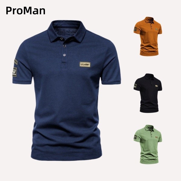 💥ProMan💥เสื้อโปโลผู้ชาย  สไตล์ธุรกิจ  แบบบาง  ลำลอง  แขนสั้นผ้าฝ้ายแท้