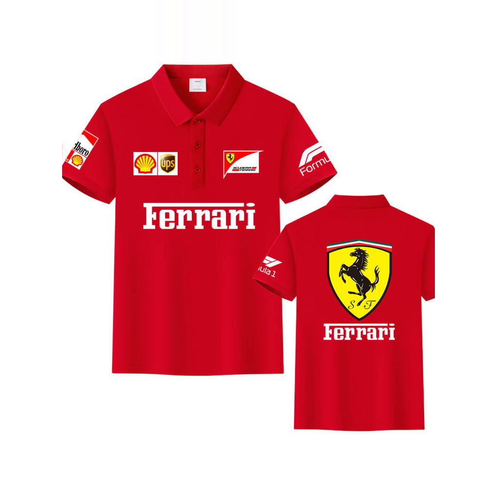 Breathable All-Match Ferrari SF1000 F1 รถสูตรชุดสูทผ้าไหมน้ําแข็งผ้าฝ้ายเสื้อโปโลแขนสั้น
