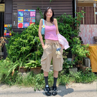 ❣Fortunee ❣ กางเกงขาสั้นสามส่วนคาร์โก้สีกากี ดีไซน์พิเศษ มีห…