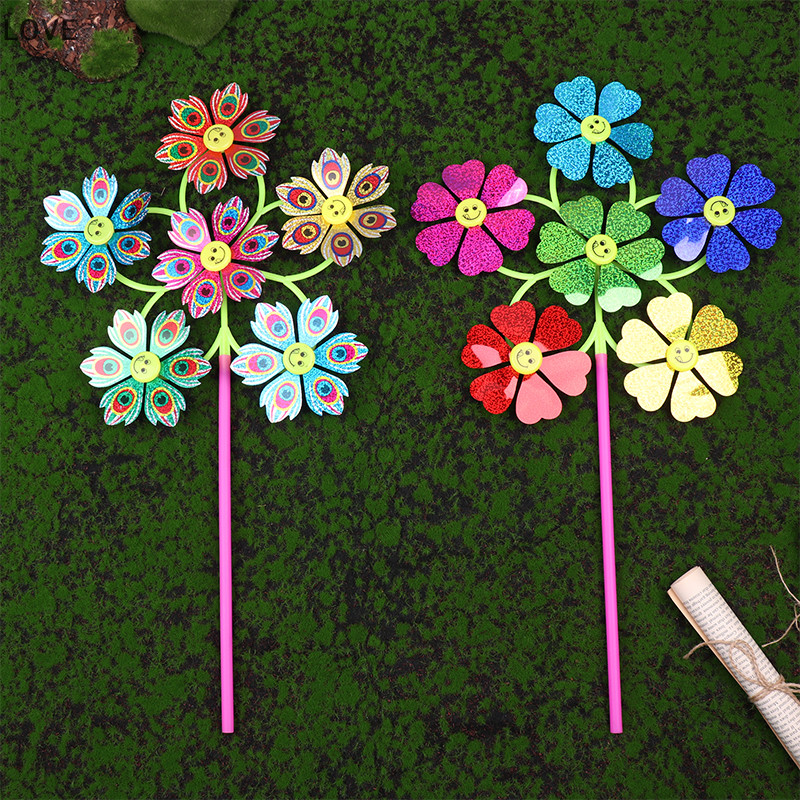 [JJCW] เด็ก 6 กลีบดอกไม้พลาสติก Windmill ของเล่นกลางแจ้งสําหรับเด็ก Wind Spinner QQW