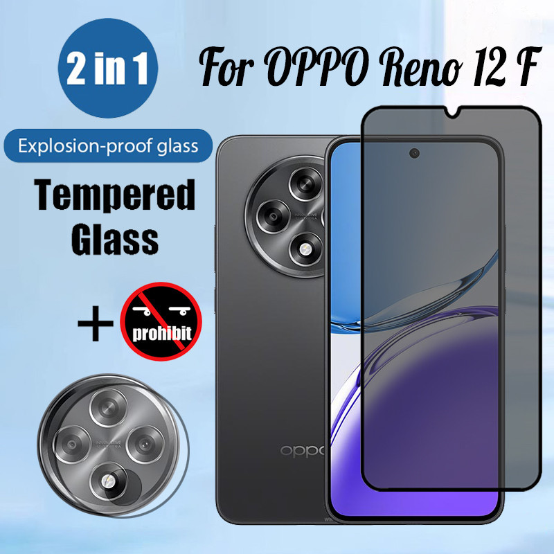 Oppo Reno 12 F 5G 2 in 1 คุณภาพสูง Anti-peeping กระจกนิรภัยความเป็นส่วนตัวป้องกันหน้าจอสําหรับ OPPO Reno 12F 11F 5G Anti-spy 9D กระจกป้องกันฟิล์มและเลนส์กล้องฟิล์ม