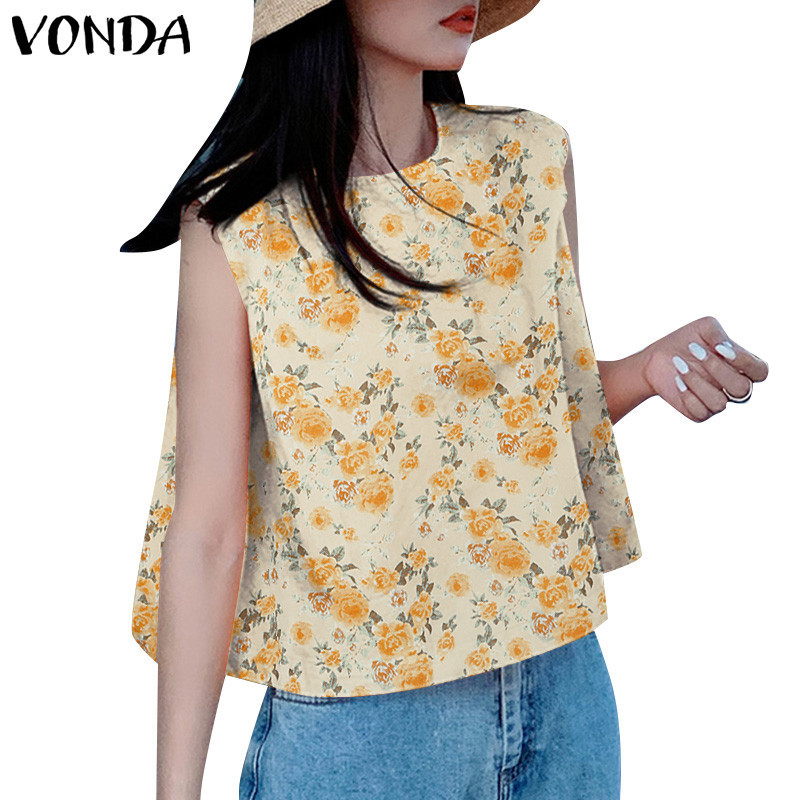 Vonda ผู้หญิงปาร์ตี้เกาหลีนัดหมายดอกไม้แขนกุดออกแบบถังหลวม