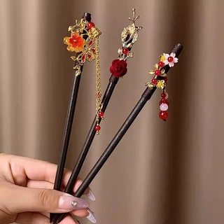 High-end ไม้พู่สีแดง Hairpin ใหม่สไตล์จีนทุกวัน Coil Hairpin สุภาพสตรีอุปกรณ์เสริมผม