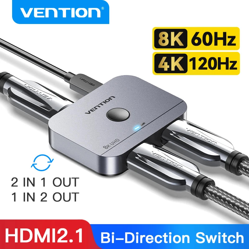 Vention HDMI Switcher 8K Bi-Direction 2.1 HDMI Switch 1x2/2x1 อะแดปเตอร์ 2 in 1 Out Converter สําหรับ PS4/5 กล่องทีวี HDMI Splitter