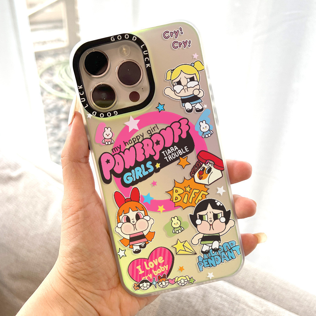 เคสโทรศัพท์มือถือ ลาย แก๊งพาวเวอร์พัฟ สําหรับ iPhone ทุกรุ่น เลนส์กล้องยกสูงป้องกันเลนส์ได้ดี